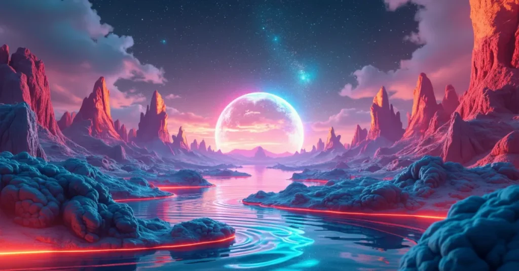 A dynamic virtual reality soundscape with musical elements.